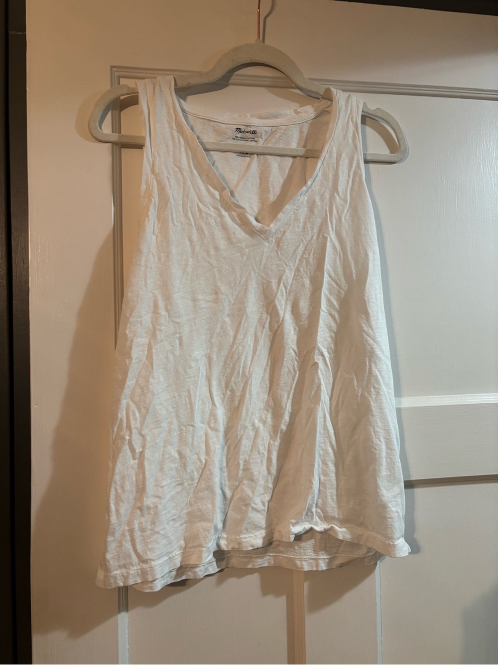 Madewell White V-Neck Slub Tank Top
